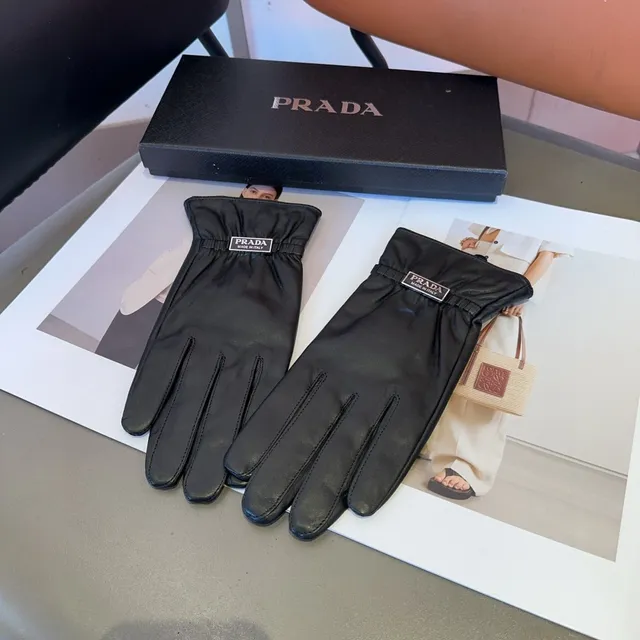 Prada guantes de cuero negro suave con puño elástico ribeteado 7