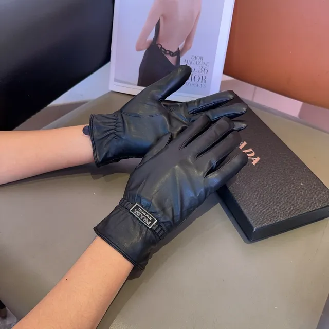Prada guantes de cuero negro suave con puño elástico ribeteado 9
