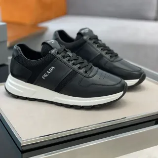 Prada Black White Leather And Mesh Upper Platform Sole Lifestyle Sneakers
