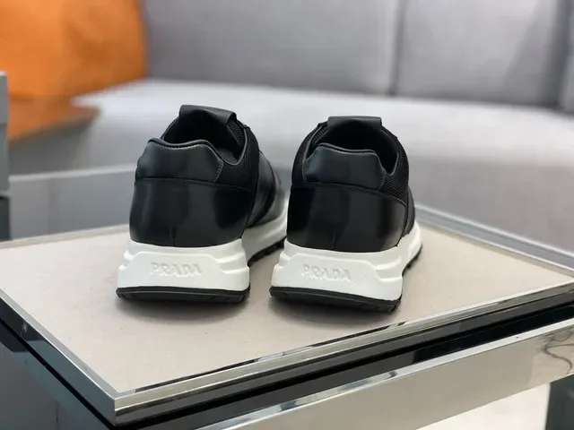 Prada Black White Leather And Mesh Upper Platform Sole Lifestyle Sneakers 2