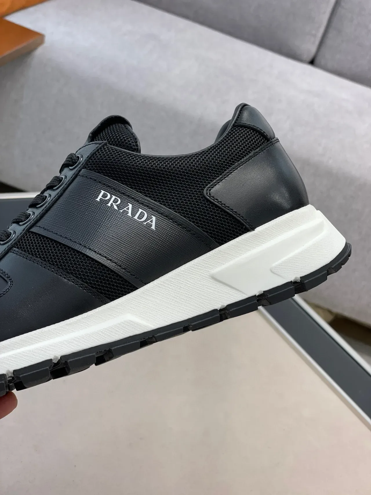 Prada Black White Leather And Mesh Upper Platform Sole Lifestyle Sneakers 3