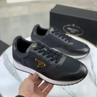 Prada Black White Low-Top Panelled Leather And Nylon Lifestyle Sneakers