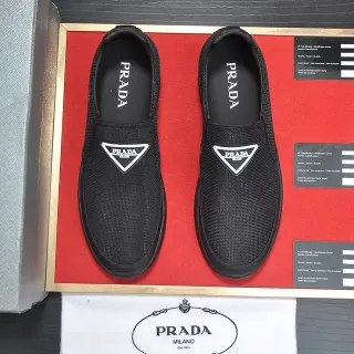 Prada Black White Mesh Upper Slip-On Loafer
