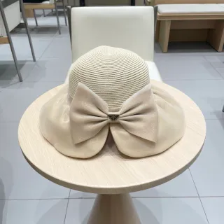 Prada Bow-Adorned Beige Woven Straw Crown Wide Brim Fedora