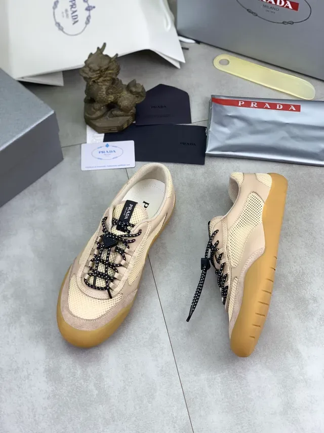 Prada Cloudbust Bege Malha e Camurça Tênis Lifestyle 5