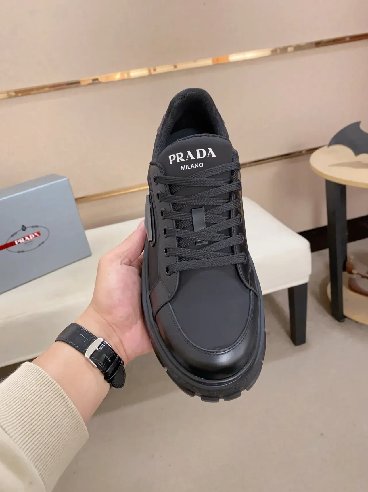 Prada Cloudbust Black Leather Platform Chunky Sneakers 6