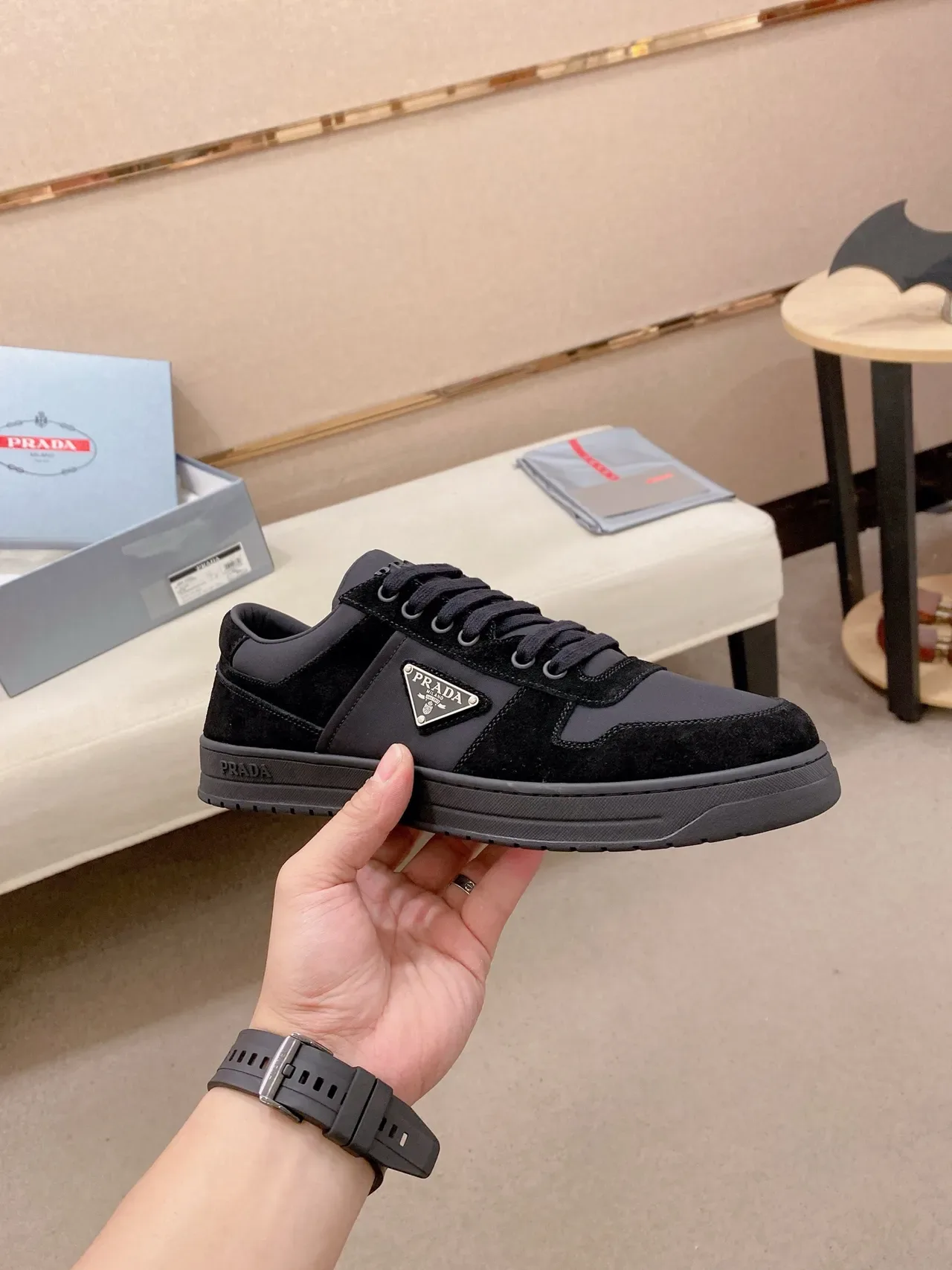 Prada Cloudbust Black Low-Top Suede And Nylon Panelled Lifestyle Sneakers 5