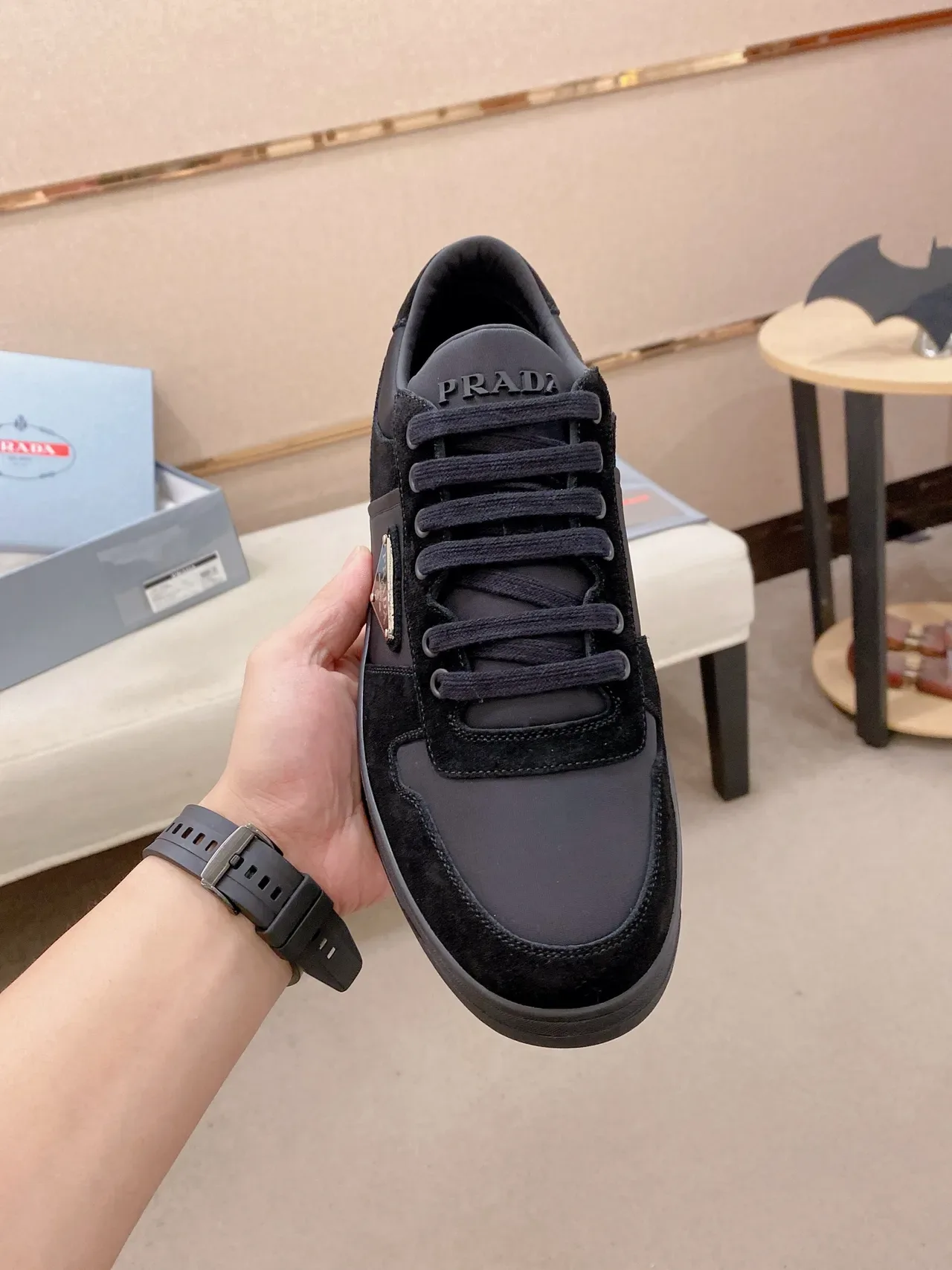 Prada Cloudbust Black Low-Top Suede And Nylon Panelled Lifestyle Sneakers 6