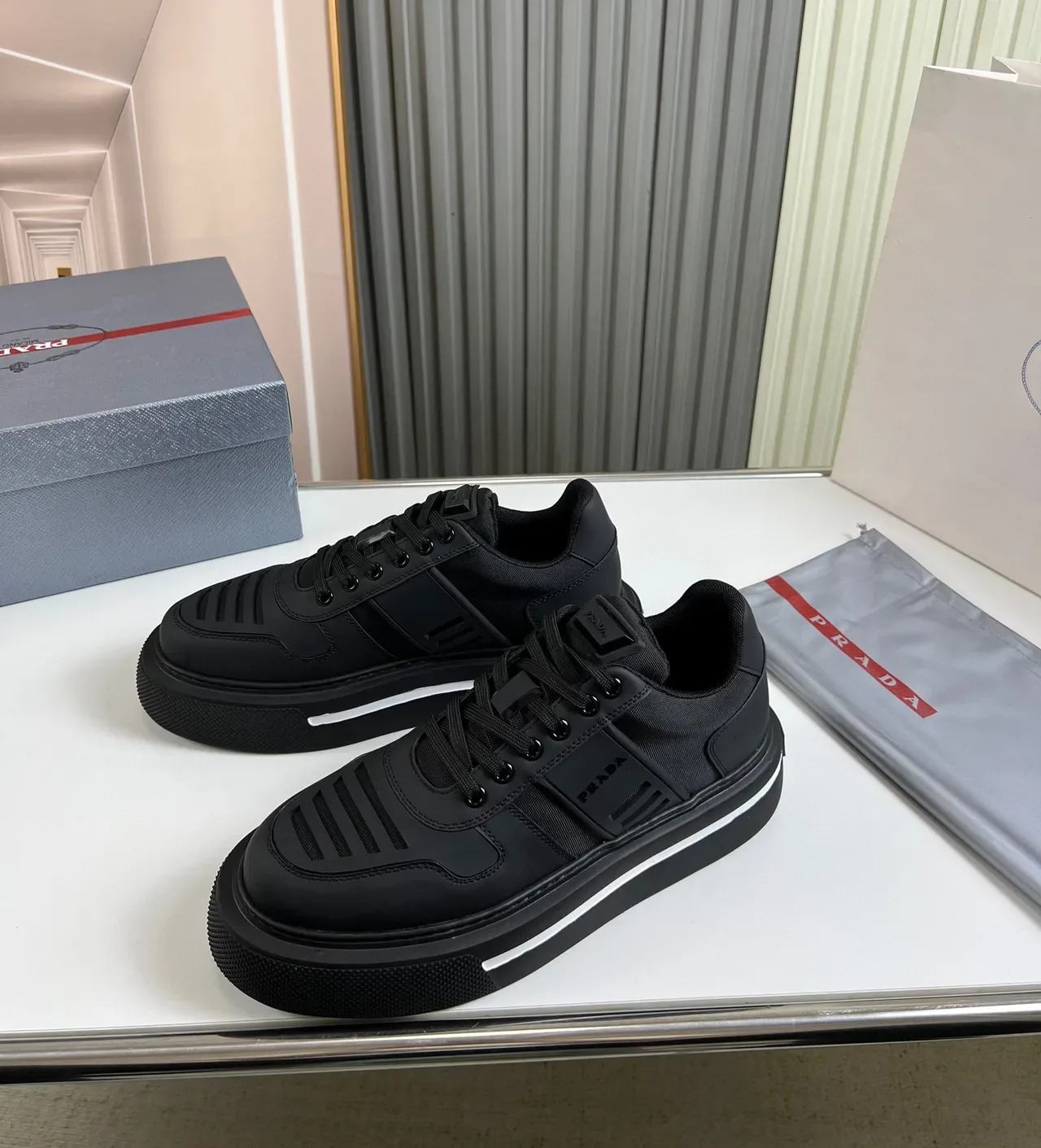 Prada Cloudbust Black Monochrome Platform Lifestyle Sneaker 7