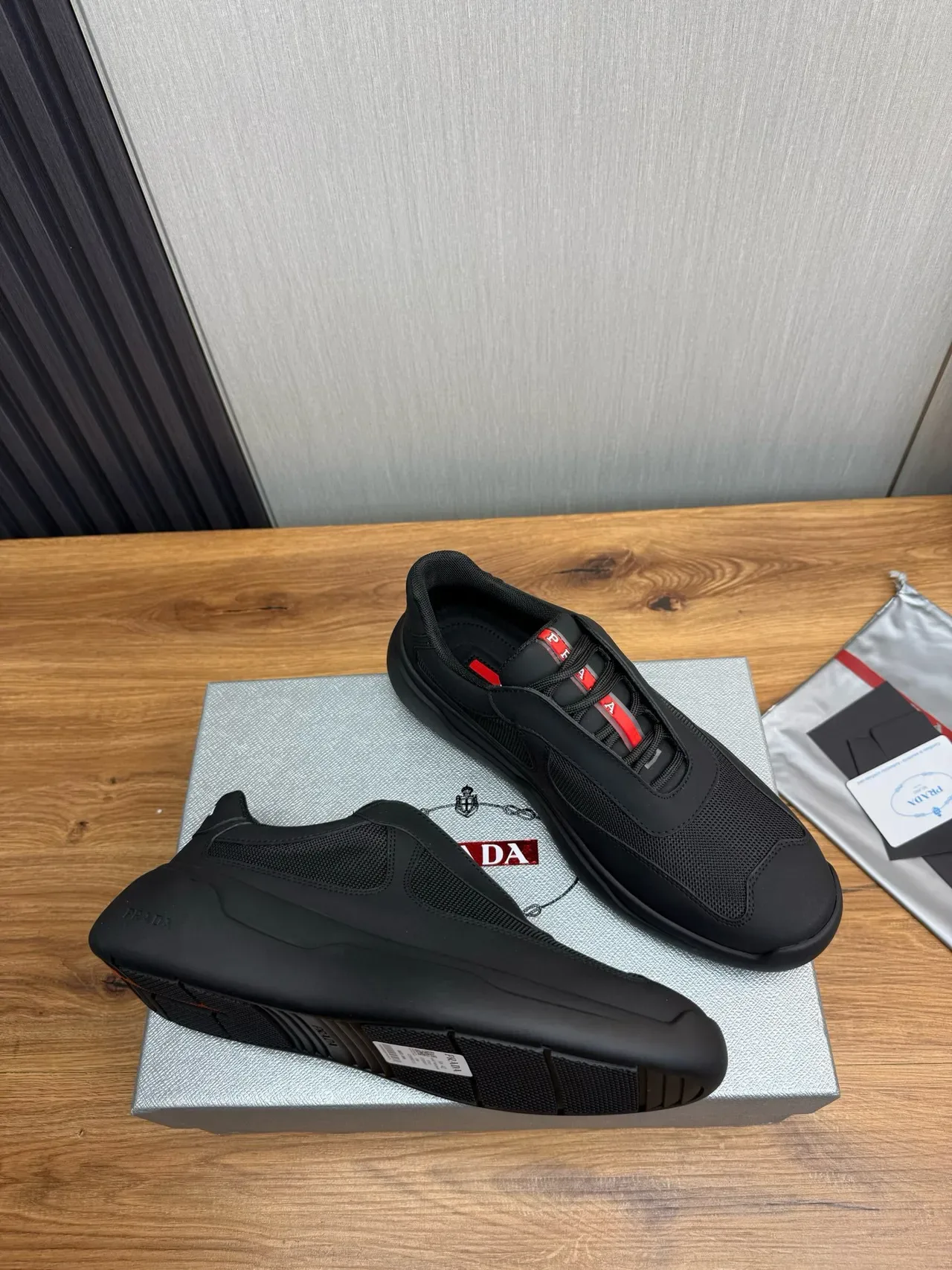 Prada Cloudbust Black Red Monolithic Rubber Sole Mesh And Synthetic Overlay Upper Lifestyle Sneakers 5