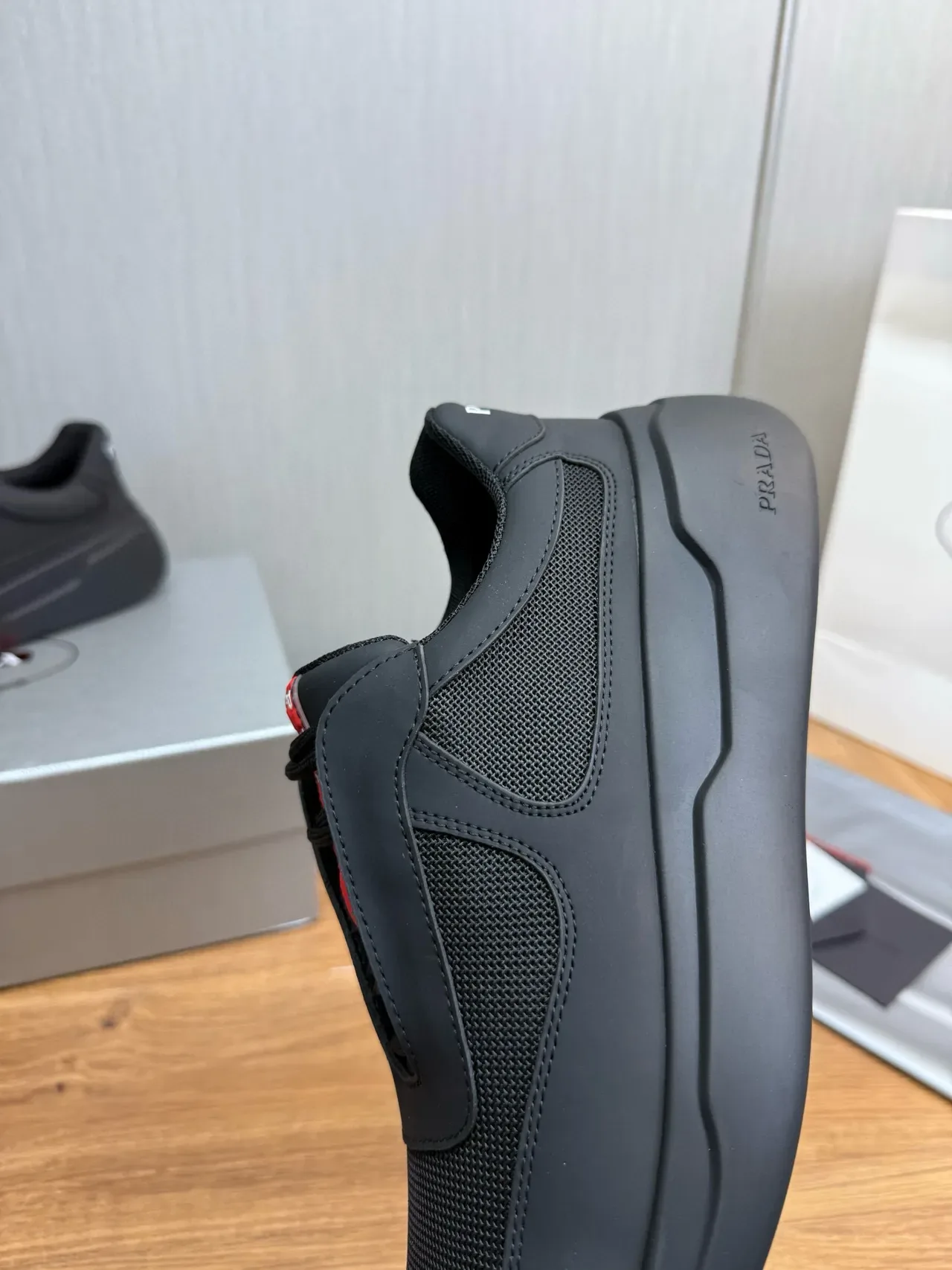 Prada Cloudbust Black Red Monolithic Rubber Sole Mesh And Synthetic Overlay Upper Lifestyle Sneakers 8