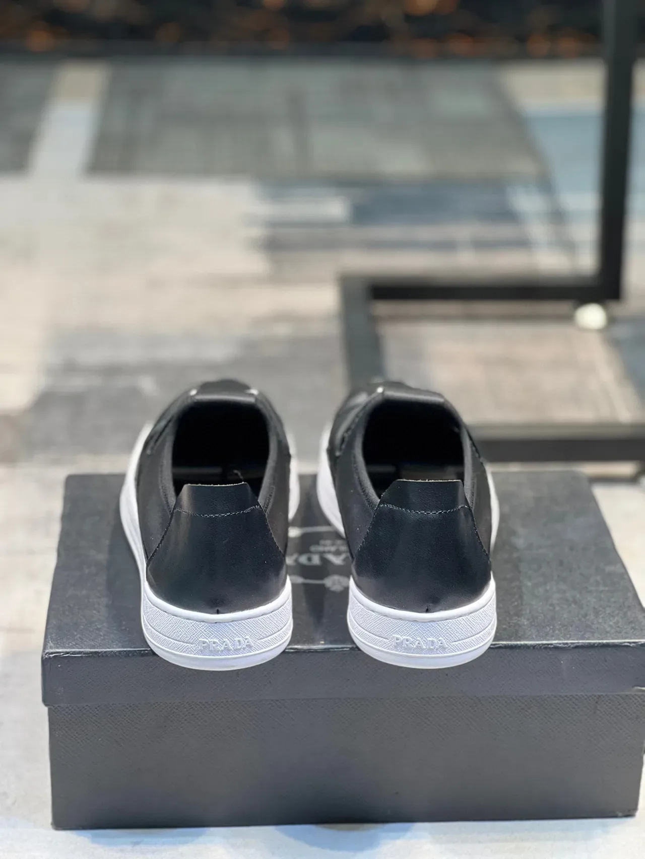 Prada Cloudbust Black White Slip-On Elastic Strap Loafer 2