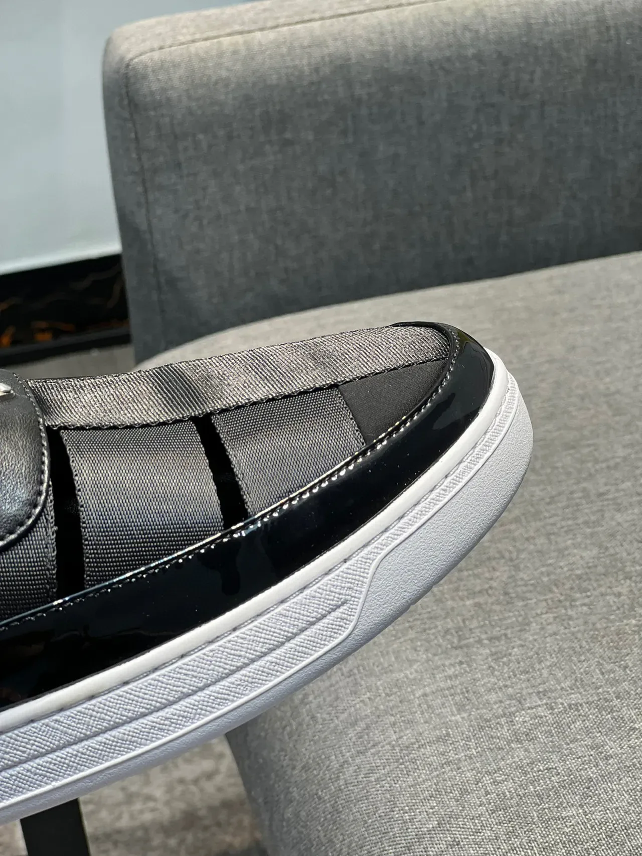 Prada Cloudbust Black White Slip-On Elastic Strap Loafer 3
