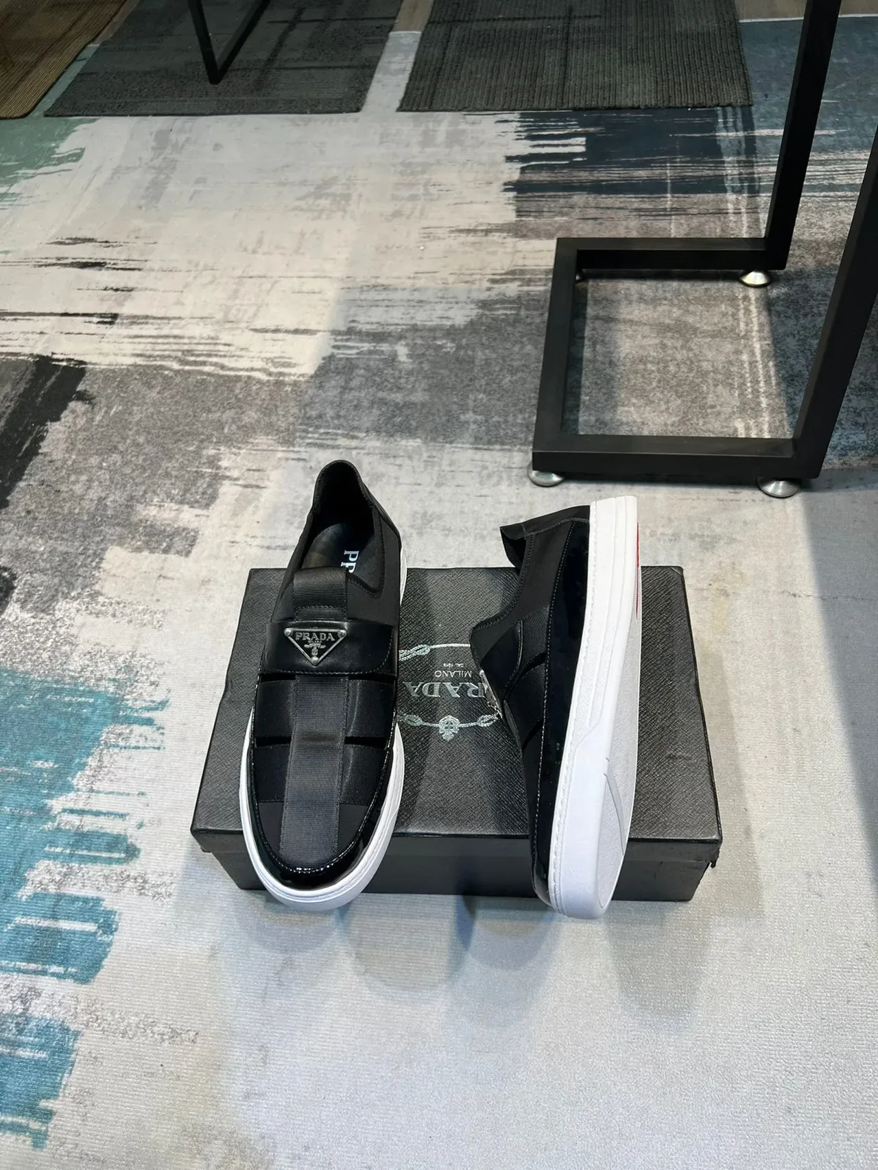 Prada Cloudbust Black White Slip-On Elastic Strap Loafer 4