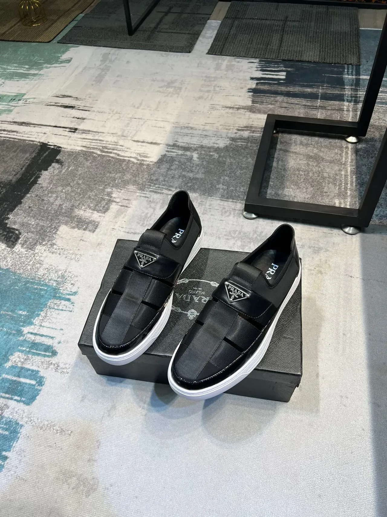 Prada Cloudbust Black White Slip-On Elastic Strap Loafer 5