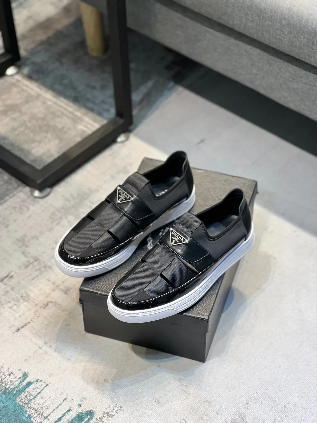 Prada Cloudbust Black White Slip-On Elastic Strap Loafer 7