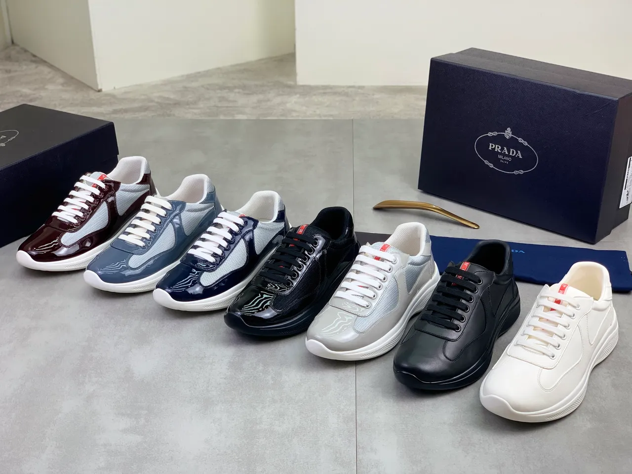Prada Cloudbust Burgundy and Gray Patent Mesh Lifestyle Sneakers 2