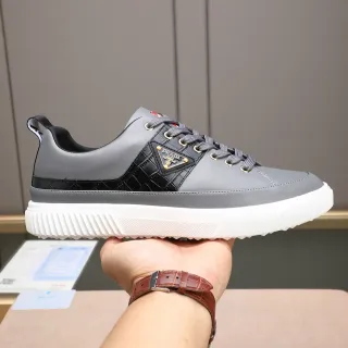Prada Cloudbust Gray Black Leather Upper Croc-Embossed Side Panel Sneakers