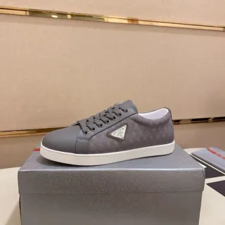 Prada Cloudbust Gray White Low-Top Quilted Triangular Pattern Lifestyle Sneakers