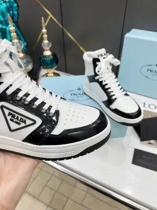 Prada Cloudbust High-Top White and Black Patent Lifestyle Sneakers 2