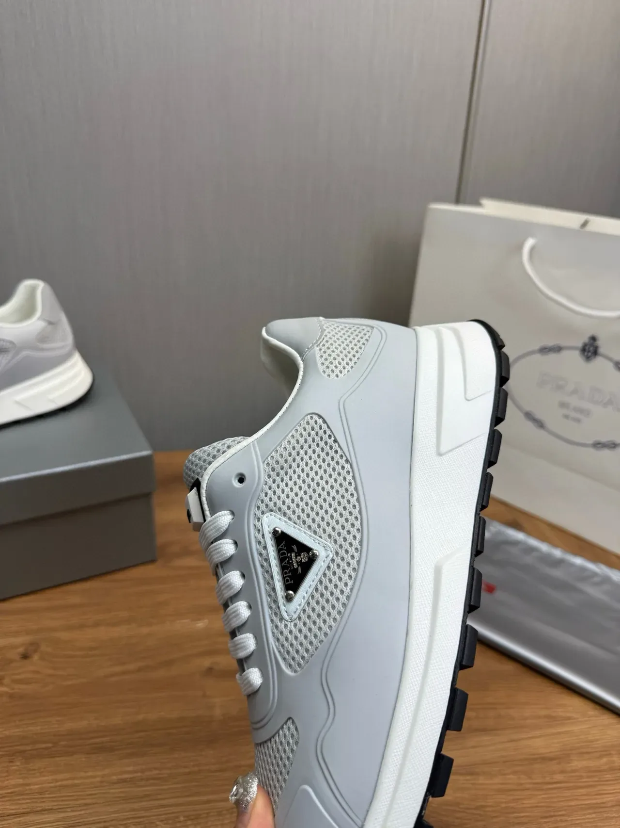 Prada Cloudbust Light Gray Mesh and Synthetic Lifestyle Sneakers 8
