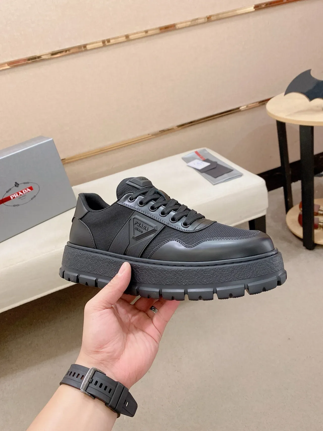 Prada Cloudbust Monochrome Black Chunky Sneakers 5