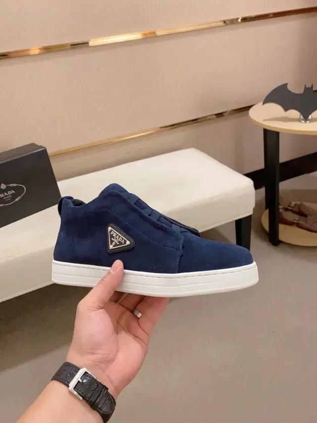 Prada Cloudbust Navy White Suede Upper Slip-On Construction Lifestyle Sneakers 4