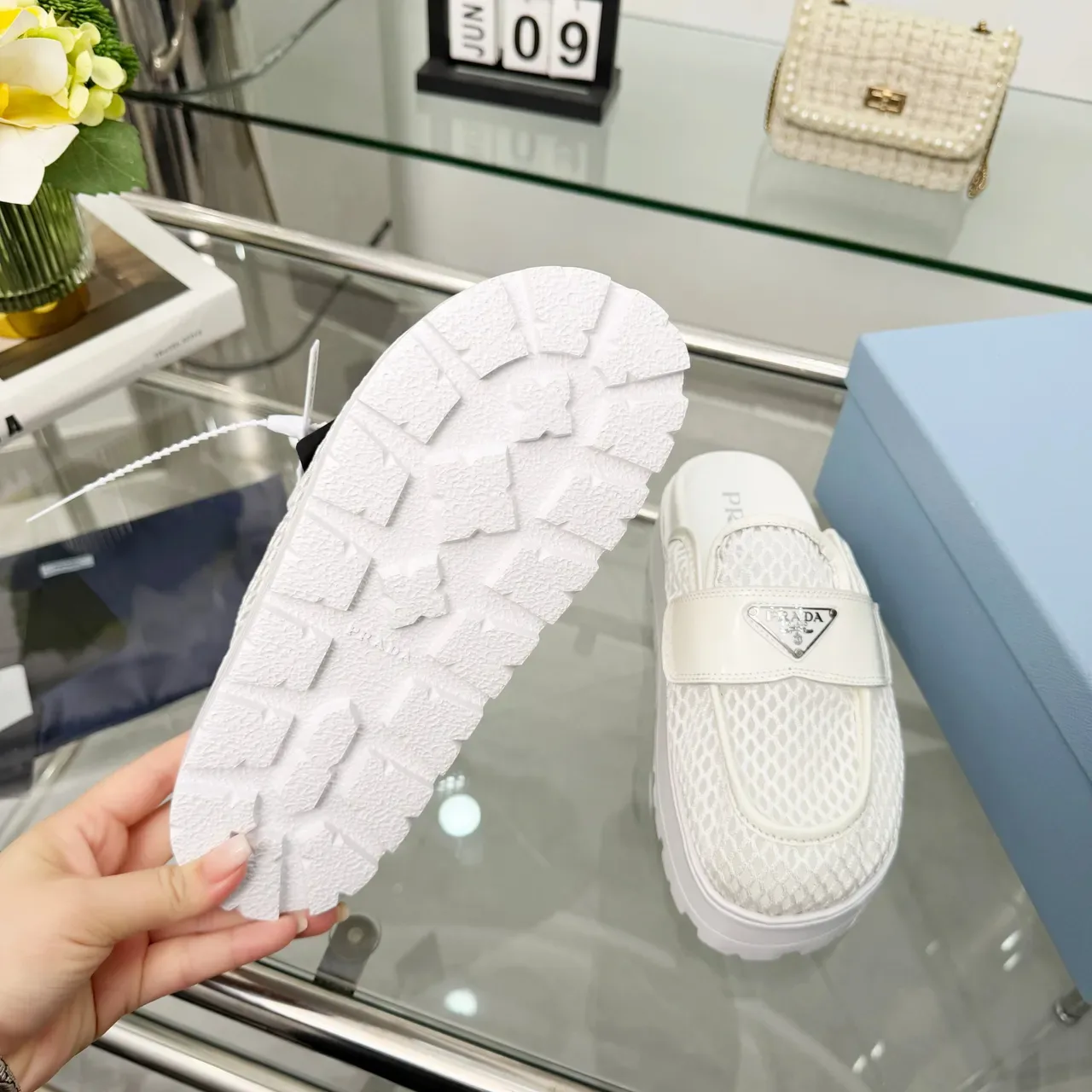 Prada Cloudbust White Beige Platform Sole Mesh Upper Loafer 2