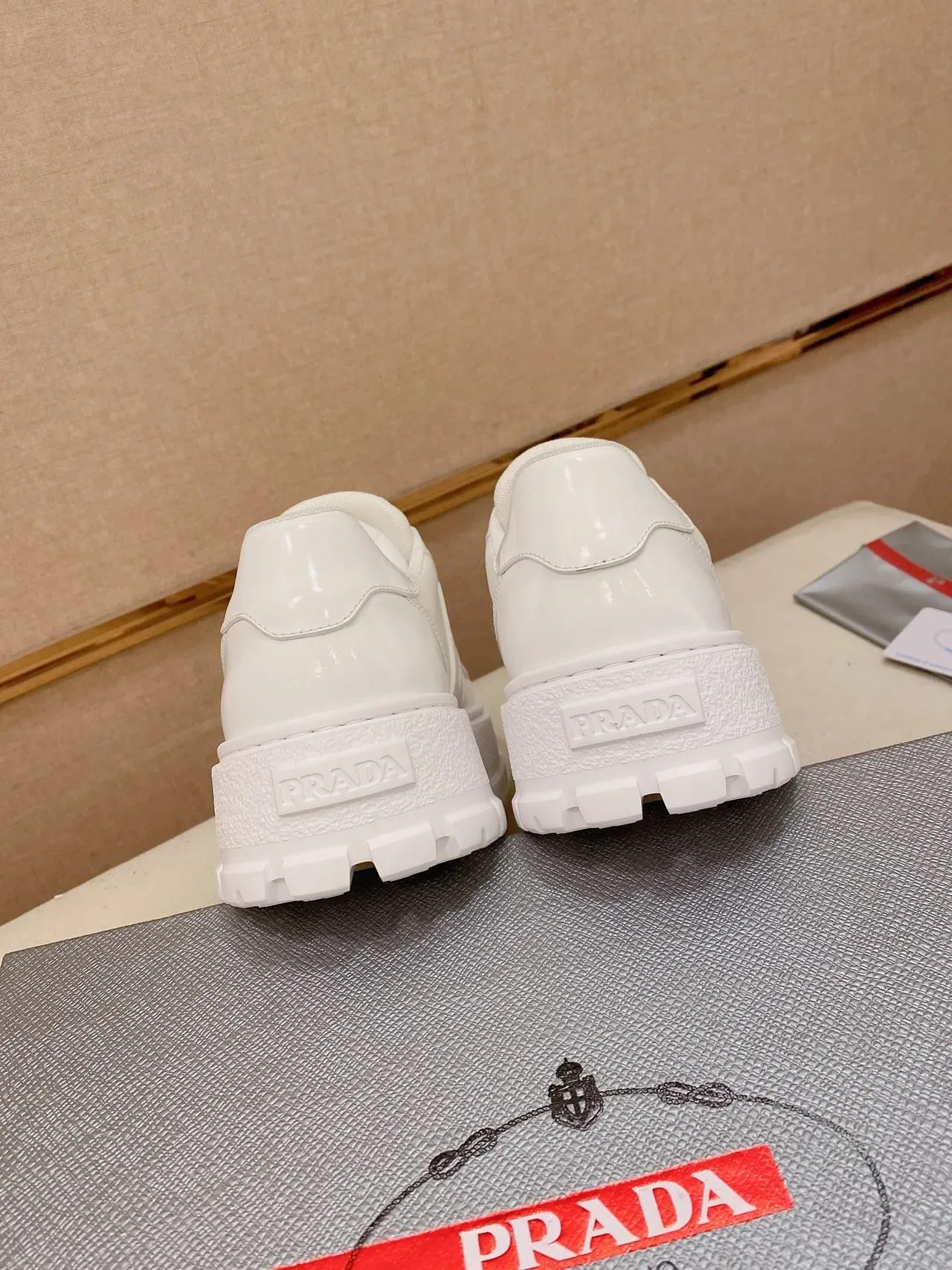 Prada Cloudbust White Platform Sole Glossy Patent Toe Cap Chunky Sneakers 3