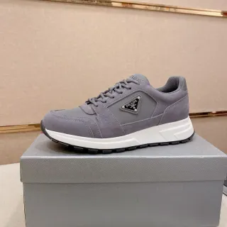 Prada Gray White Low-Top Mixed-Material Upper Chunky Sneakers