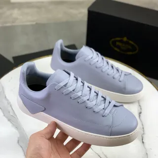 Prada Gray White Minimalist Smooth Leather Upper Lifestyle Sneakers