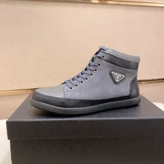 Prada High-Top Two-Tone Gray Suede and Leather Lifestyle Sneakers