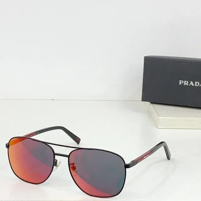 Prada Linea Rossa Óculos de Sol Preto Vermelho Aviador Silhueta Armação de Metal Fino 2