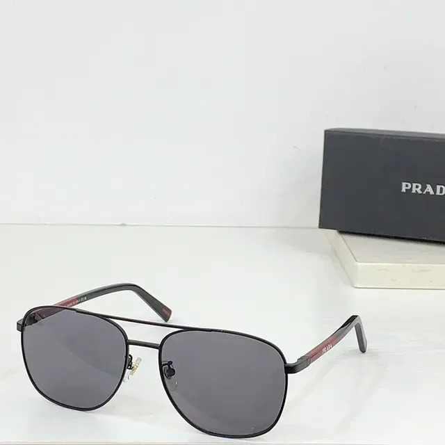 Prada Linea Rossa Óculos de Sol Preto Vermelho Aviador Silhueta Armação de Metal Fino 3
