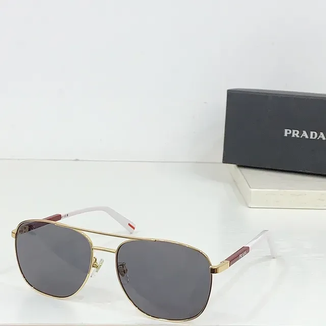 Prada Linea Rossa Óculos de Sol Preto Vermelho Aviador Silhueta Armação de Metal Fino 4