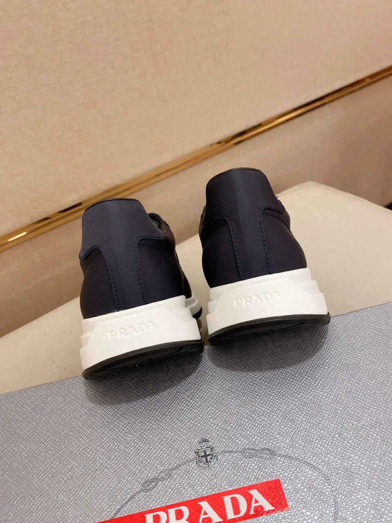 Prada Navy White Nylon Upper Sculpted Midsole Lifestyle Sneakers 3