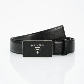 Prada Plaque Buckle काला Saffiano चमड़े की पट्टी