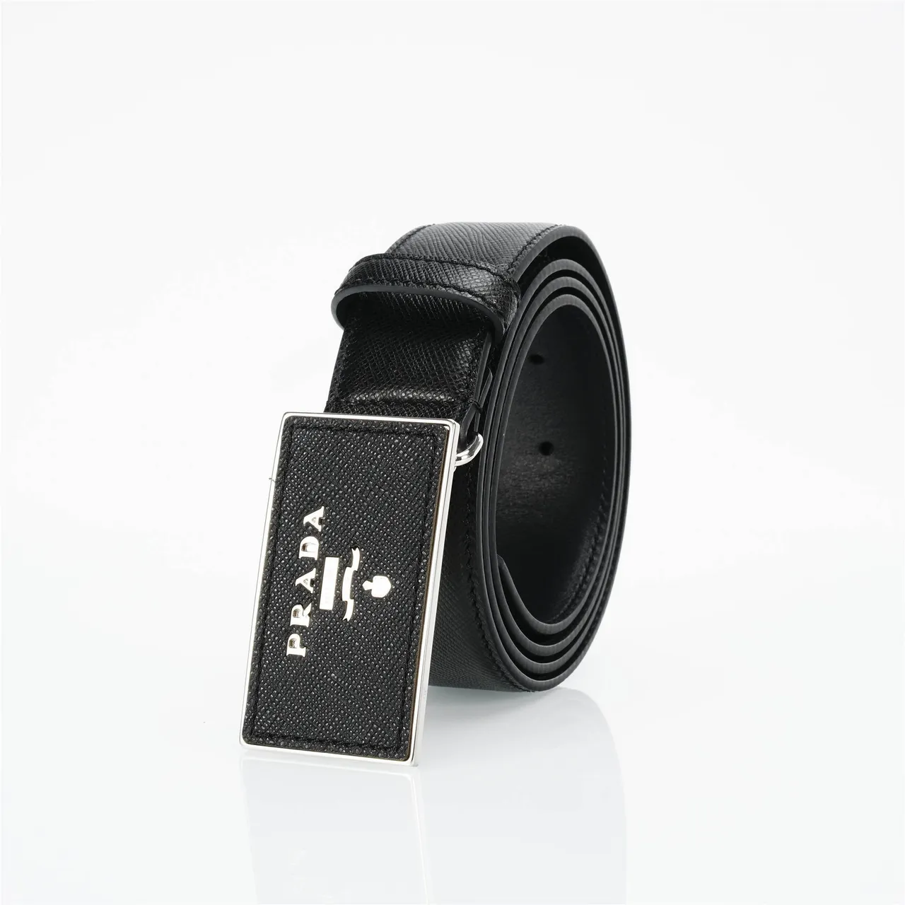 Prada Plaque Buckle Black Saffiano Leather Belt 6