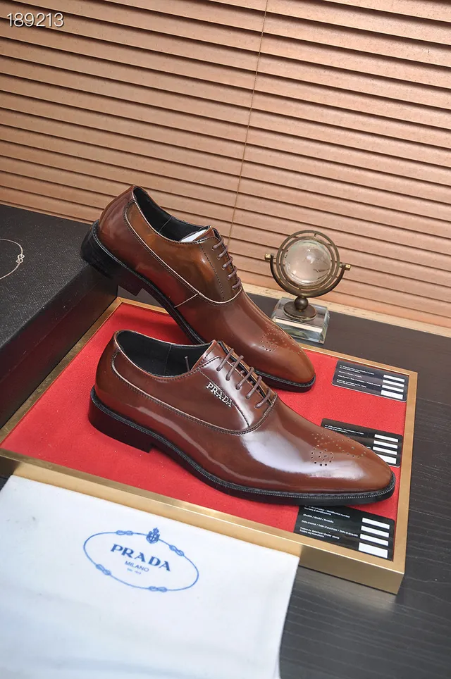Prada Chaussures Oxford Marron Poli Brogue Cap-Toe 5
