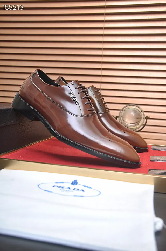 Prada Chaussures Oxford Marron Poli Brogue Cap-Toe 8