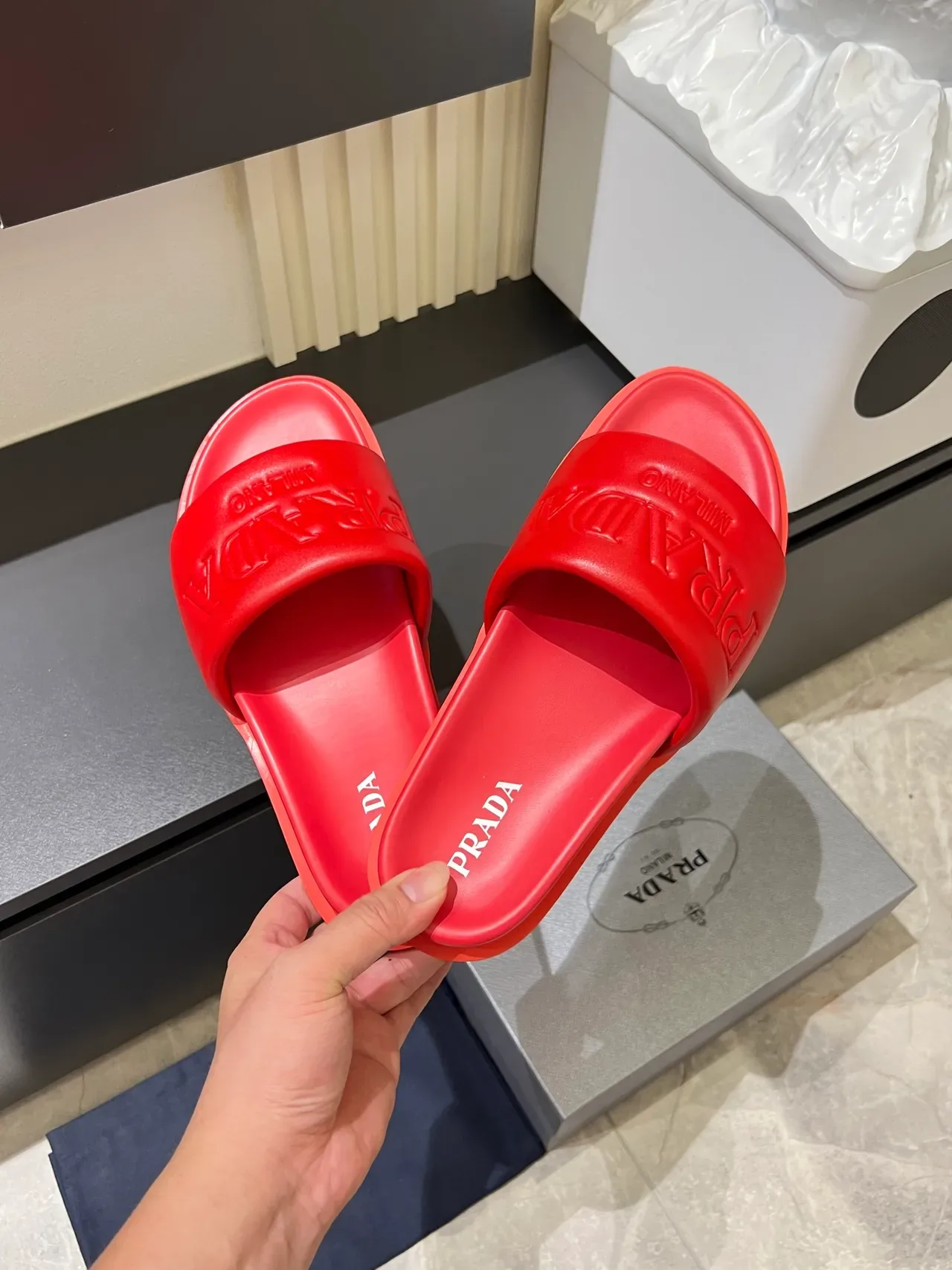 Prada Slide Embossed Logo Rubber Slippers 7