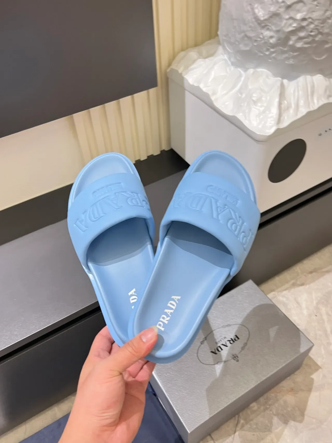 Prada Slide Embossed Logo Rubber Slippers 11