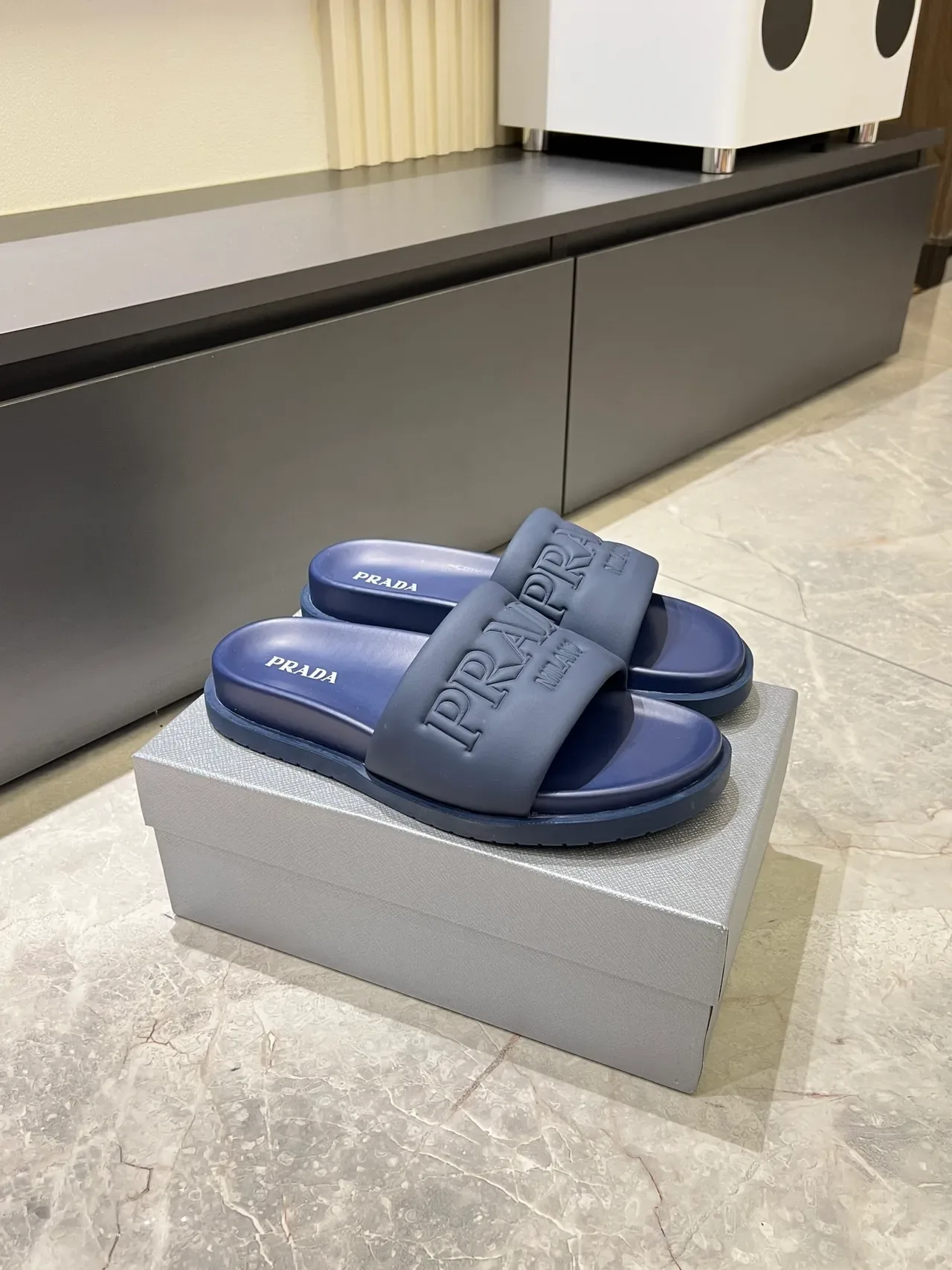 Prada Slide Embossed Logo Rubber Slippers 14