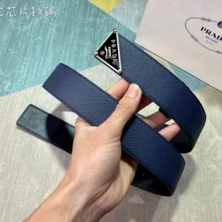 Prada Triangle Belt Navy Blue Saffiano Leather Belt