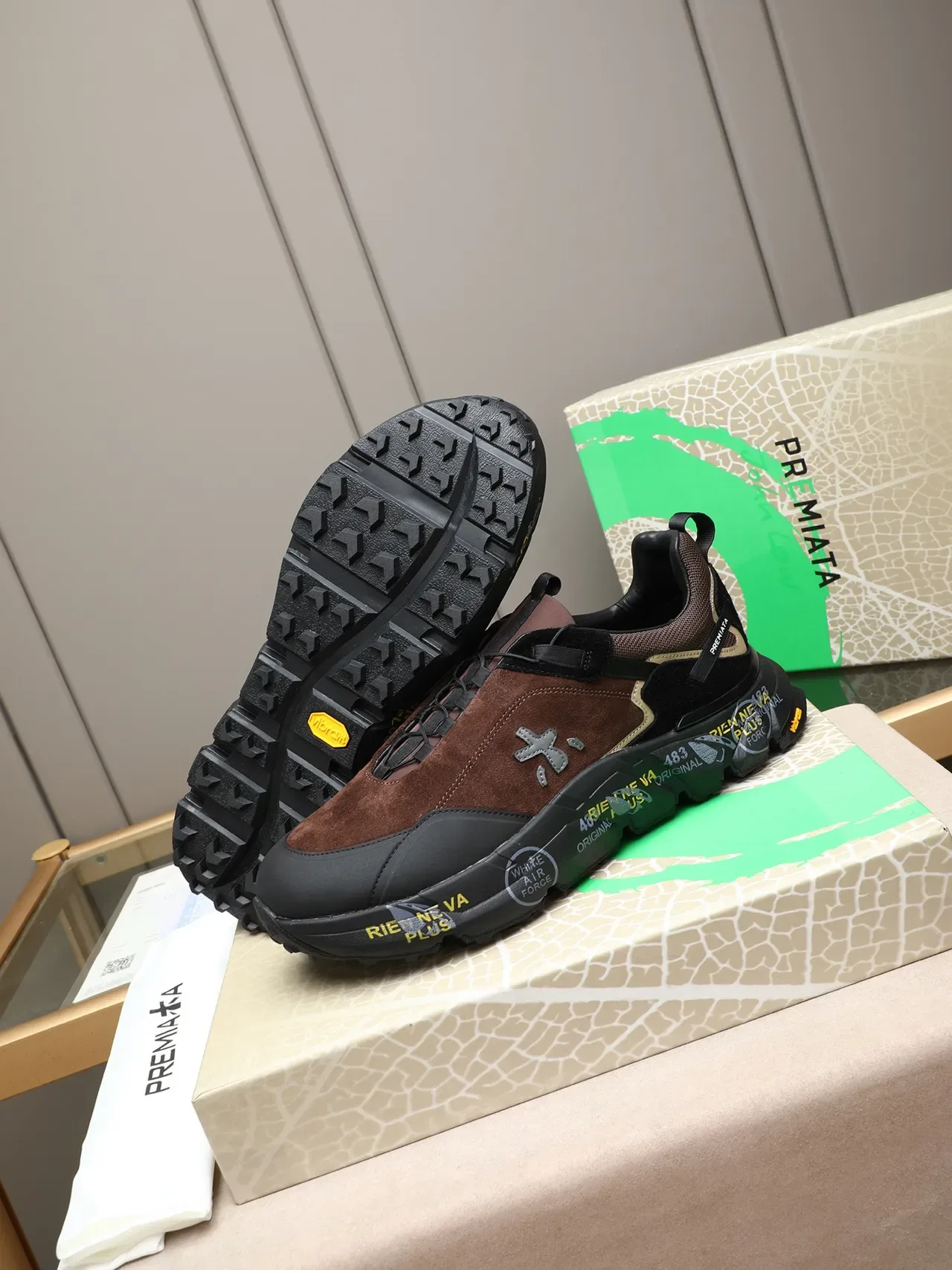 Premiata Marrom Preto Sem Cadarço Fechamento de Tira Superior de Material Misto Tênis Lifestyle 4