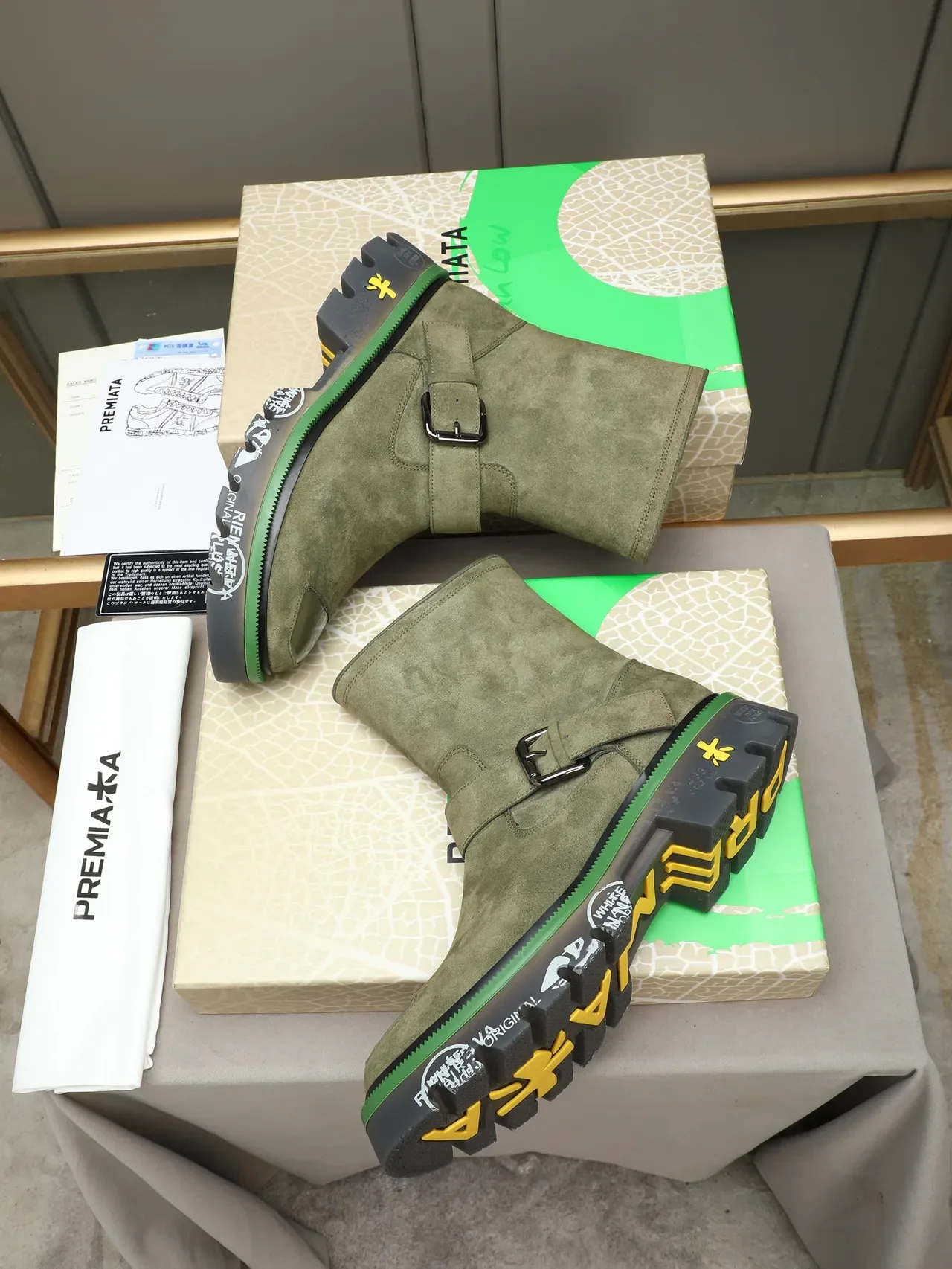 Premiata 军绿麂皮扣带踝靴 2