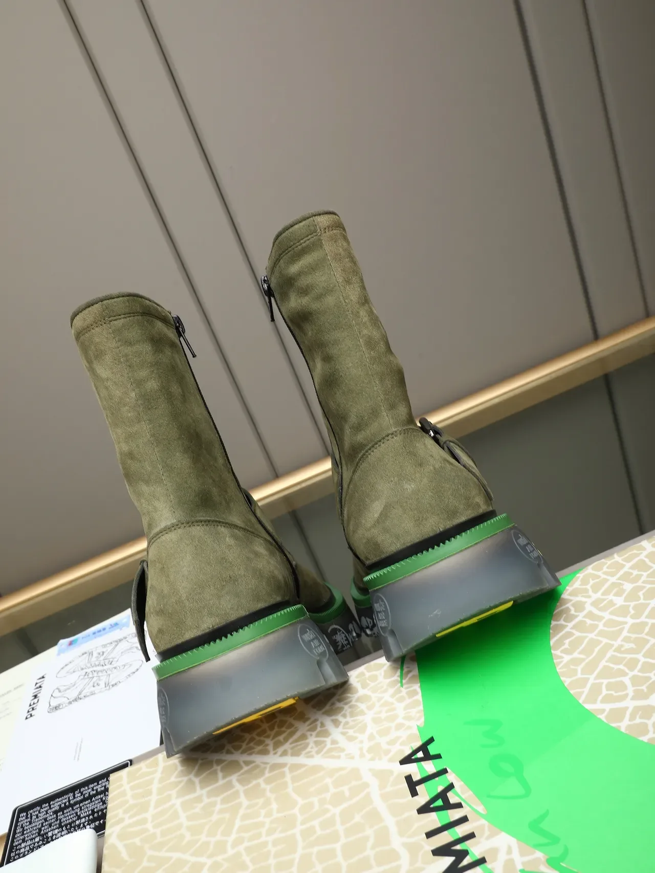 Premiata 军绿麂皮扣带踝靴 3
