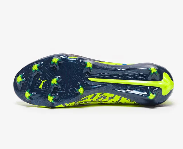 Puma Future Z Navy Yellow অ্যাসিমেট্রিকাল লেসিং টেক্সচার্ড নিট আপার ফার্ম-গ্রাউন্ড সকার শোজ 4