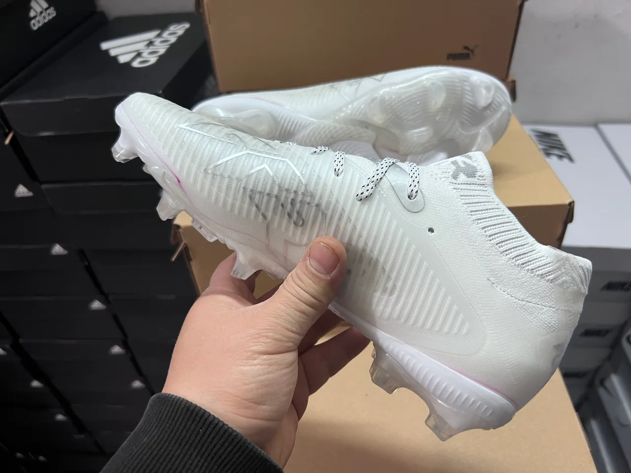 Puma أبيض فضي كولار جورب محبوك علو صناعي أرضية صلبة أحذية كرة قدم 4