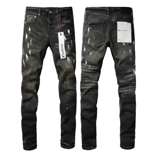 Purple Brand Jeans desgastado com salpicaduras de tinta Lavagem escura